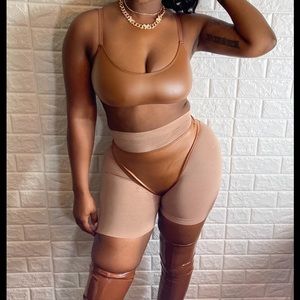 Skims 2 piece leather set and mesh biker tights